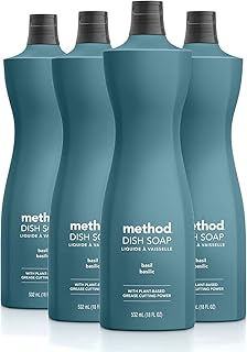 Method Dish Soap, Basil, 18 Ounce, 4 pack, Packaging May Vary