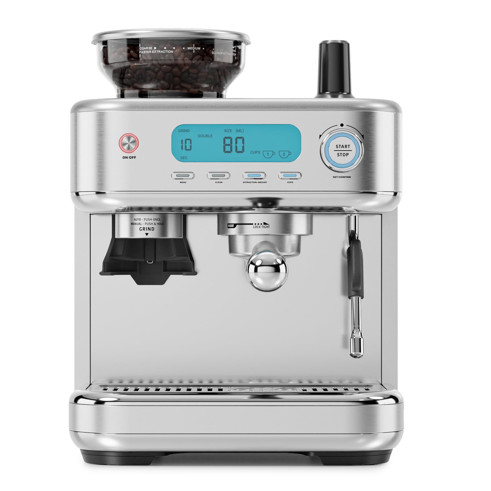 Espresso Machine with Grinder and Steam Wand, Stainless Steel