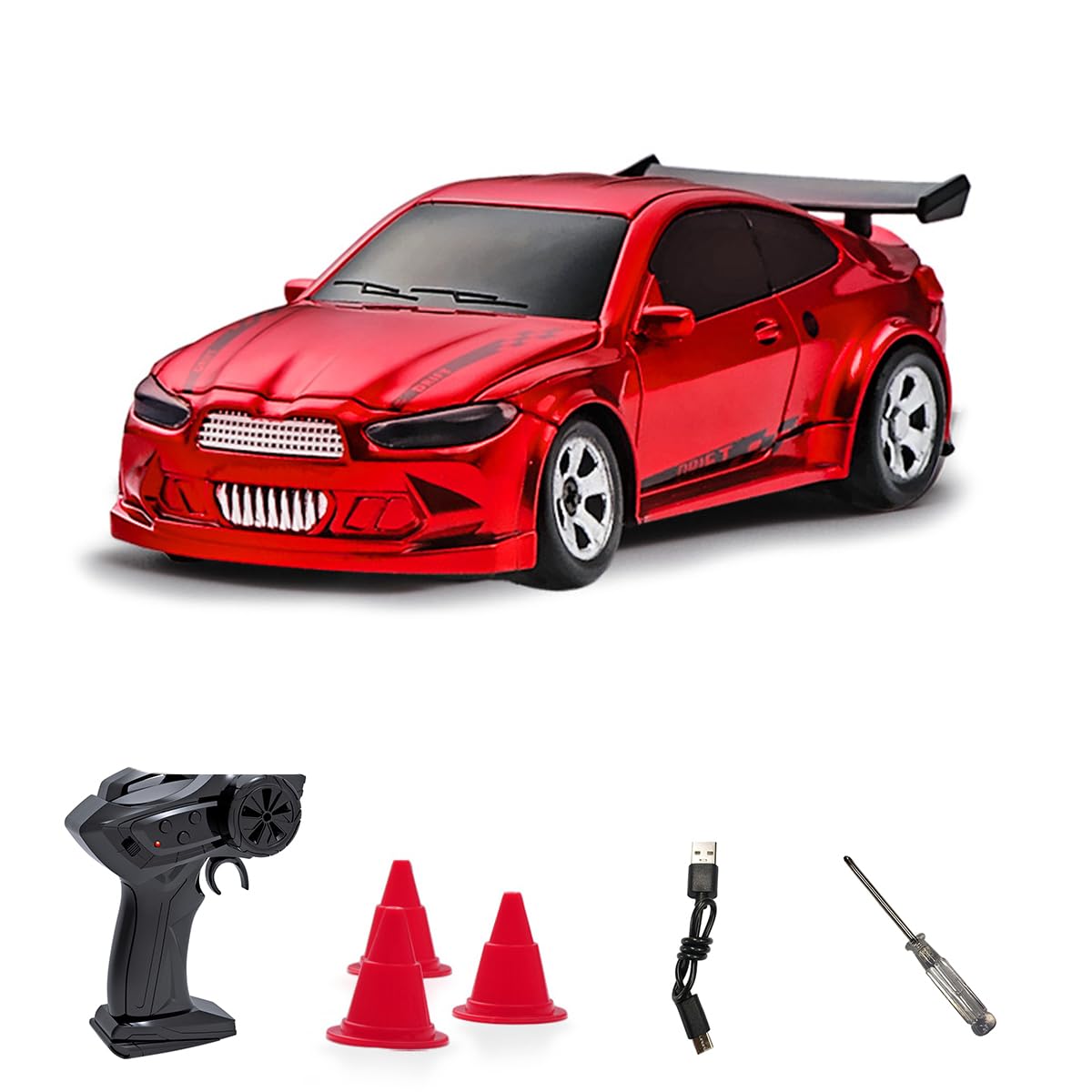 1/64 Scale Drift RC Car,Mini RC Sportscar 2.4Ghz Mini Racing Drift Racing Remote Contrl Car Model Toys Hobby Gift for Adults and Kid(Red)