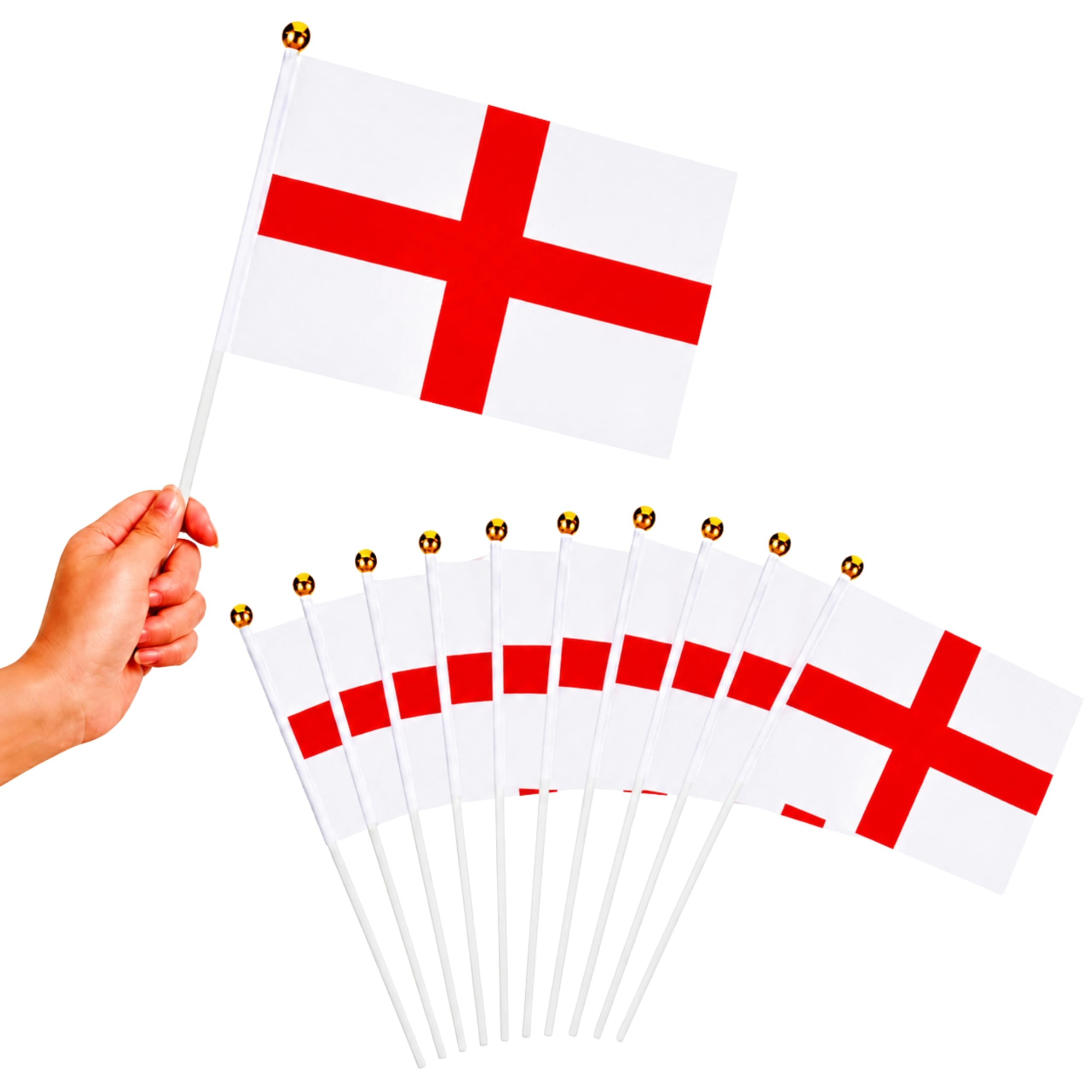 10Pcs England Hand Waving Flags 15 x 21cm with 30cm Pole for FIFA 2026 World Cup – Double Sided St George Cross Hand Flags for Football Matches, Pub Decorations and Street Celebrations — image 1