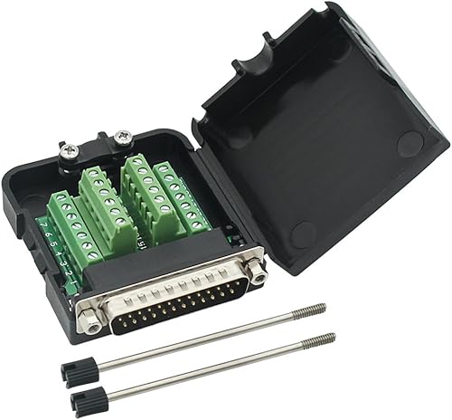 Miniatura 2 de DB25 Breakout Board Adaptador macho sin soldadura Adaptador de puerto de 25 pines a conector terminal Módulo de señal Tornillos largos y tuercas con