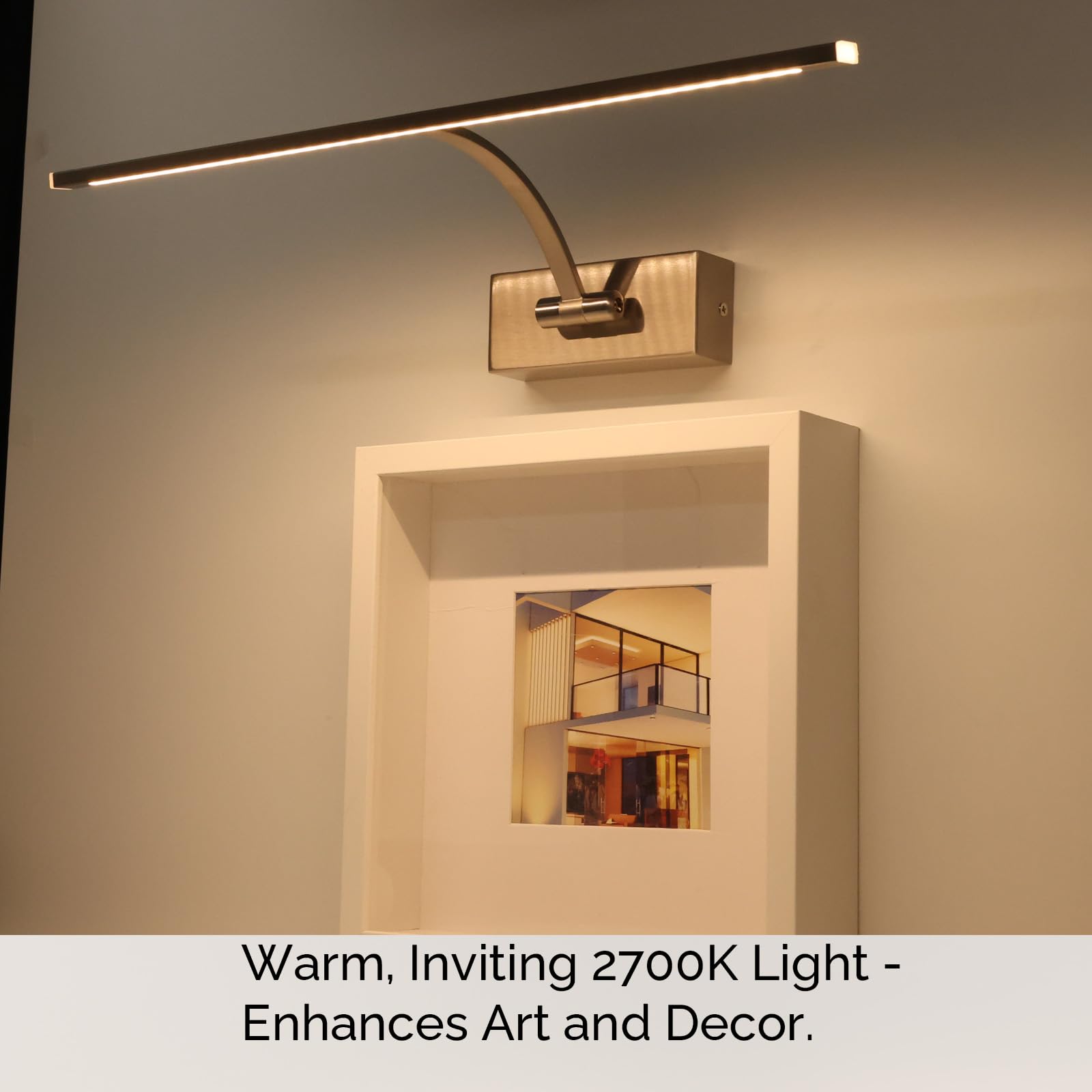 Alpinaluz Aplique de Pared LED para Iluminación de Cuadros, Espejos y Muebles, 8W, 45cm, Luz Cálida 2700K, Ángulo Ajustable, Acero con Acabado Níquel Satinado, Driver KGP Integrado