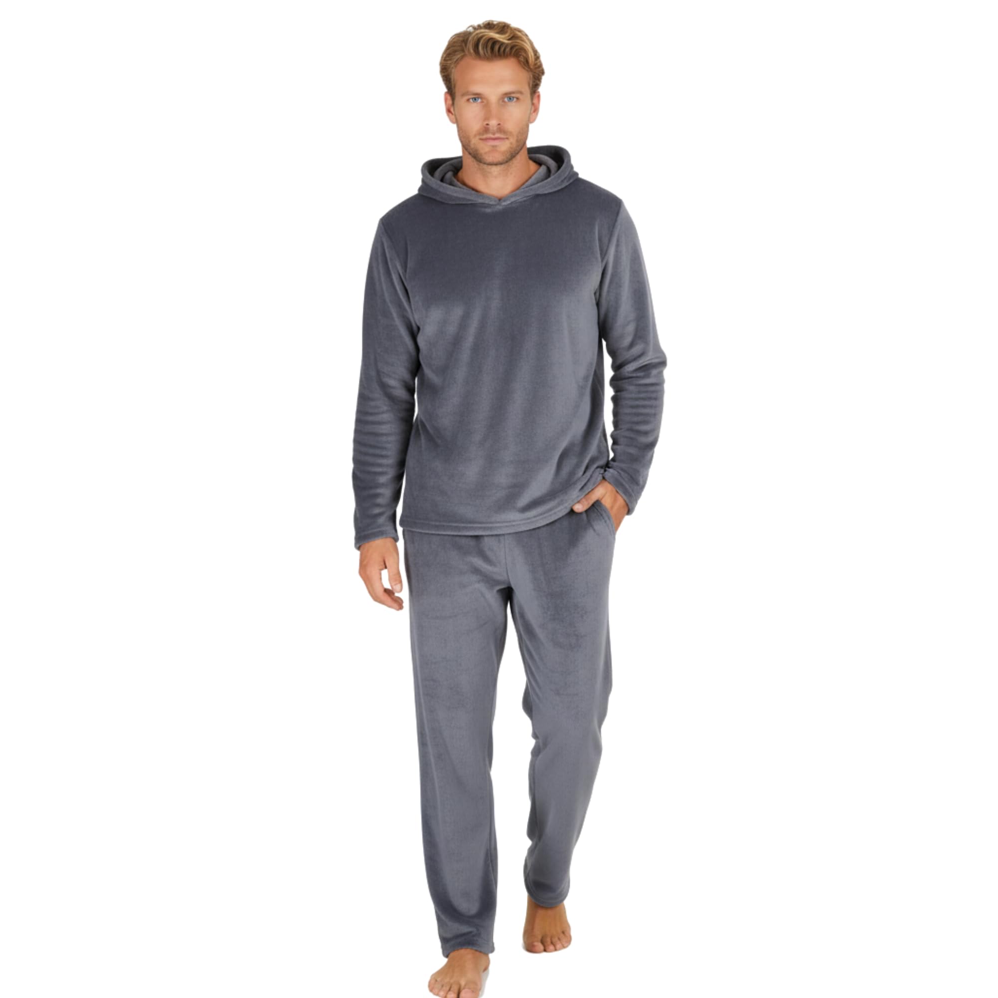Insignia Men's Hooded Charcoal Pyjamas Super Soft Fleece Loungewear (Uk, Alpha, Xxl, Regular, Regular, )