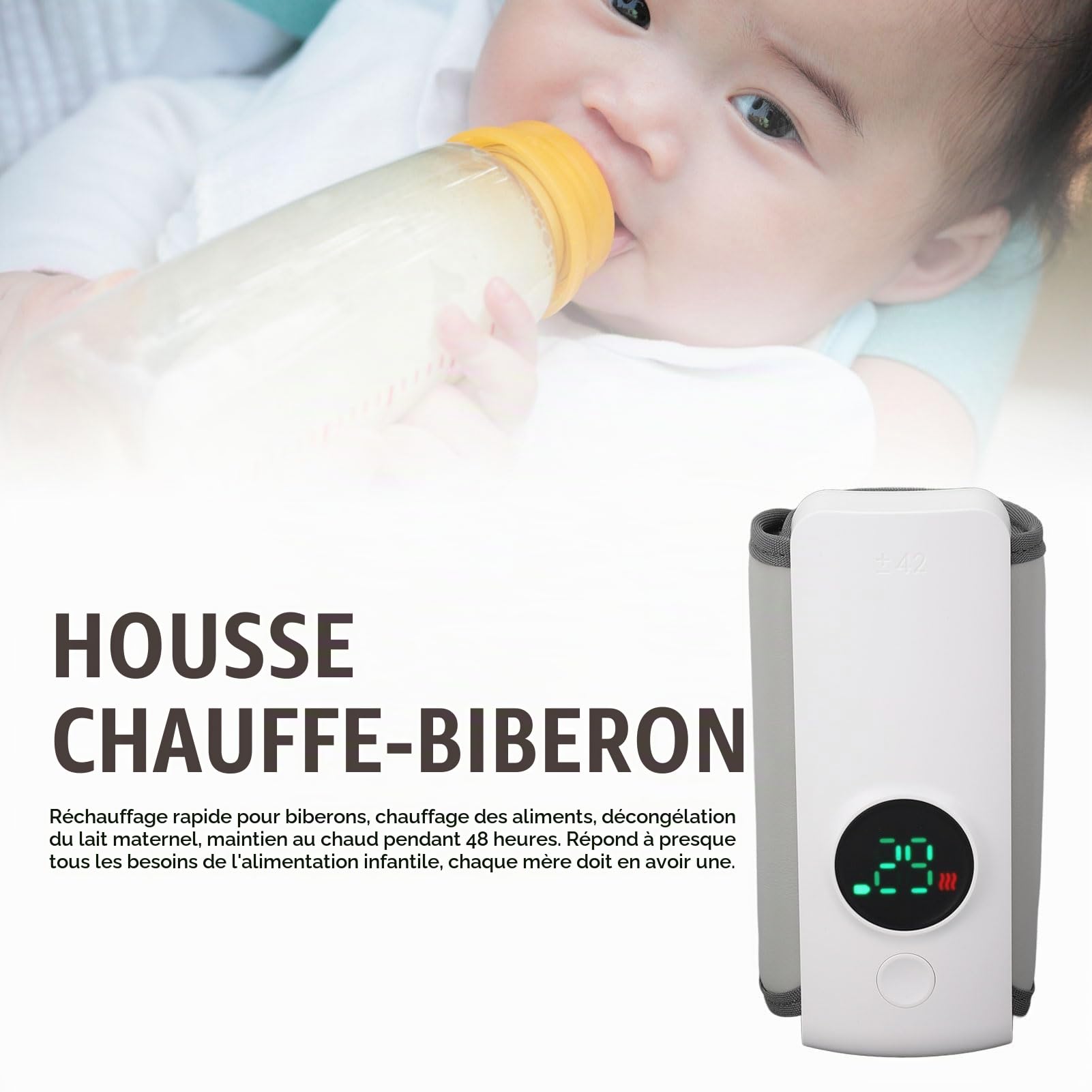 Chauffe-biberon Portable pour Voyage, Chauffe-biberon de Voyage, Chauffage Rapide (13-24Minutes), Chauffe-Lait Rechargeable, Contrôle Précis de la Température