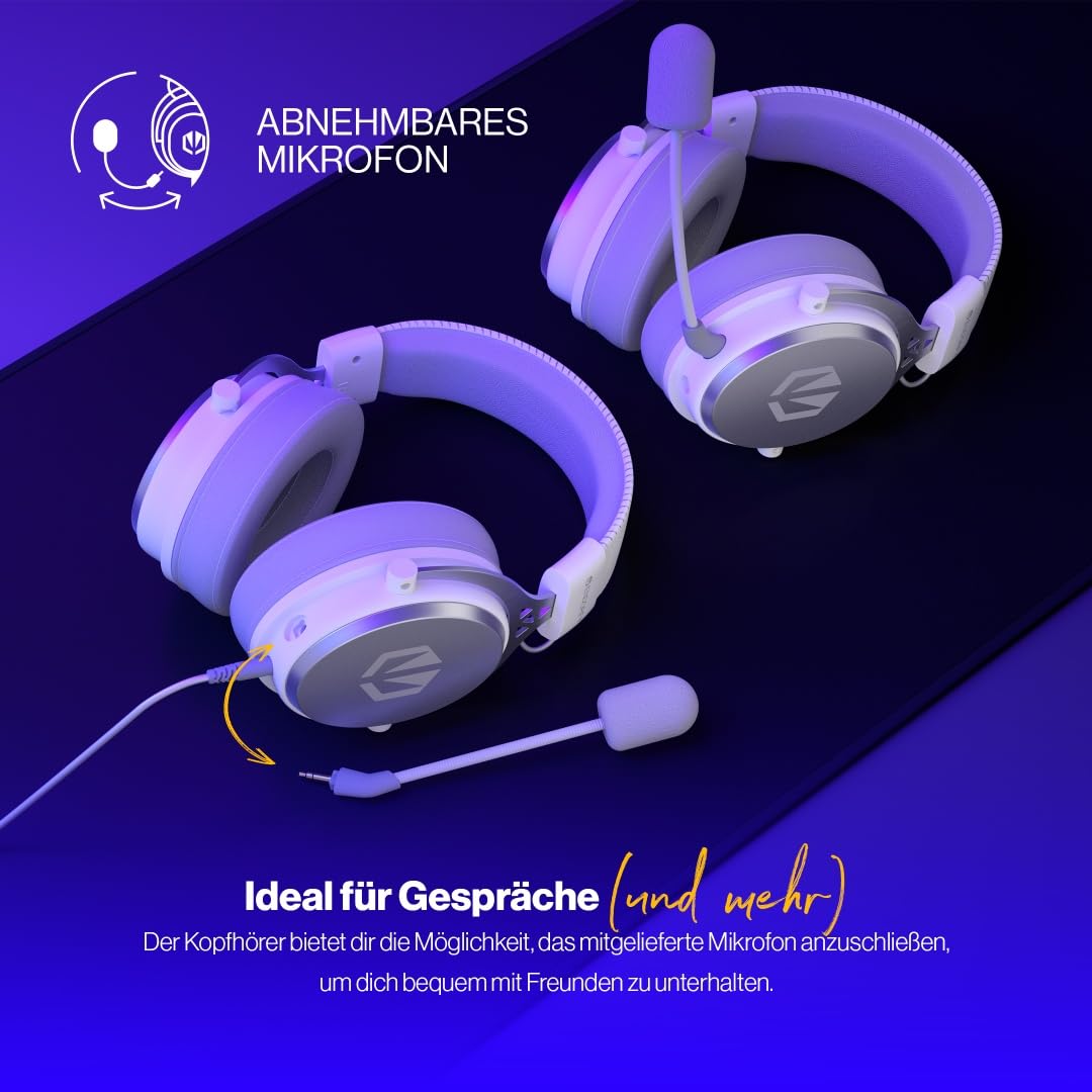 ENDORFY Viro Plus USB Onyx White Gaming Headset 7.1 mit Mikrofon, 53 mm Treiber, USB und 3,5 mm Klinke, Memory Foam, Headset für PC PS5 Xbox Switch, weiß
