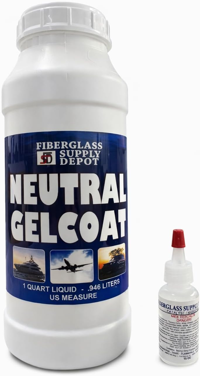 Fiberglass Supply Depot Neutral Gelcoat No Wax – Quart Kit with 15cc MEKP – Clear Tintable Gelcoat Base for Adding Pigments, Custom Color Matching, Fiberglass & Marine Repair