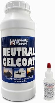 Fiberglass Supply Depot Neutral Gelcoat No Wax Quart Kit with 15cc MEKP Clear Tintable Gelcoat Base for Adding Pigments, Custom Color Matching, Fiberglass & Marine Repair