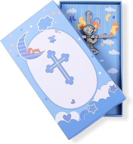 Miniatura 2 de TRULIVA Cruz de bautismo, cruz de pared para niños, cruz de niño rezando para la primera comunión, regalo de bautismo (niño)