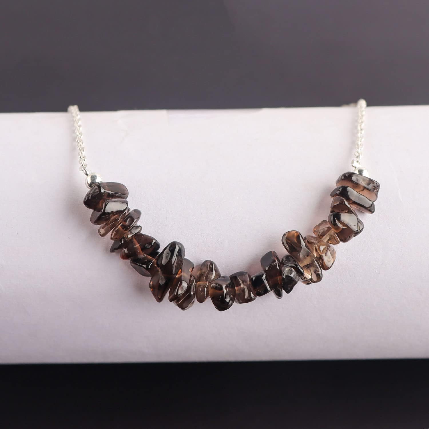 Natural Gemstone Chips Choker Necklace for Woman| Silver Plated Gem-stone Necklace | Chip 2–3 mm | Adjustable Chain 16+2 Inch - Image 4