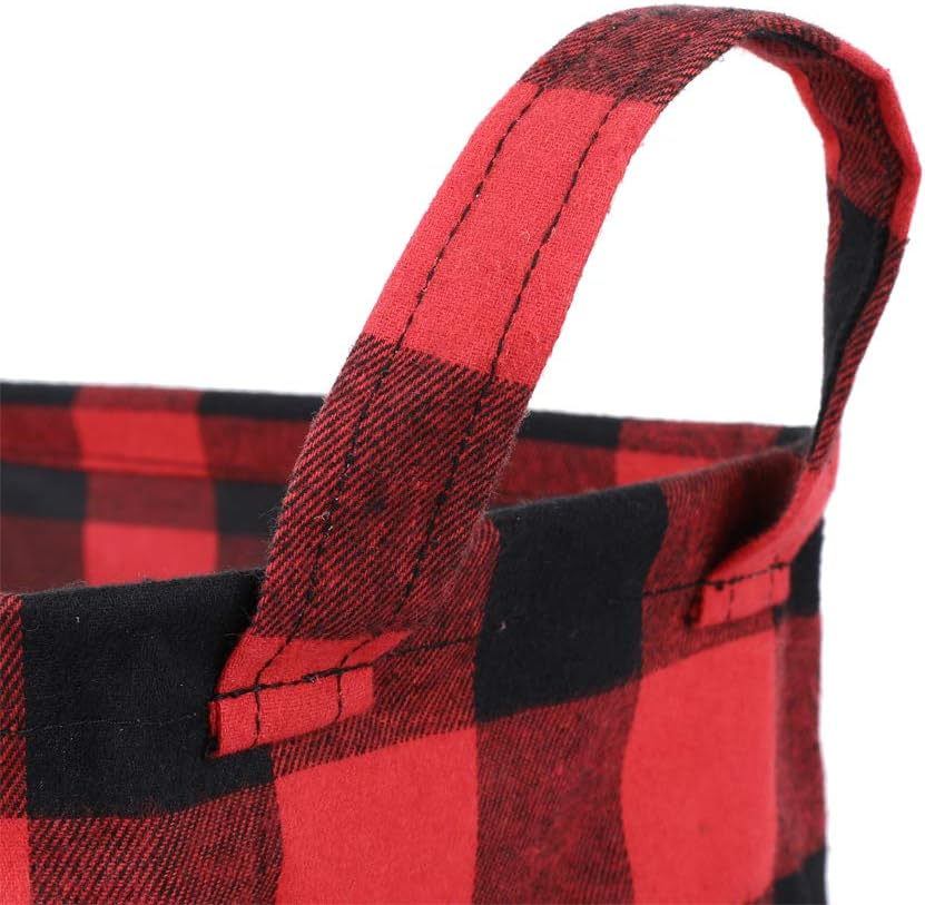 3 Pack Storage Basket Set Buffalo Plaid Shelf Basket Decorative Organizing Baskets for Toys, Clothes, Nursery, Closet, Home, Office, Red Black Grid