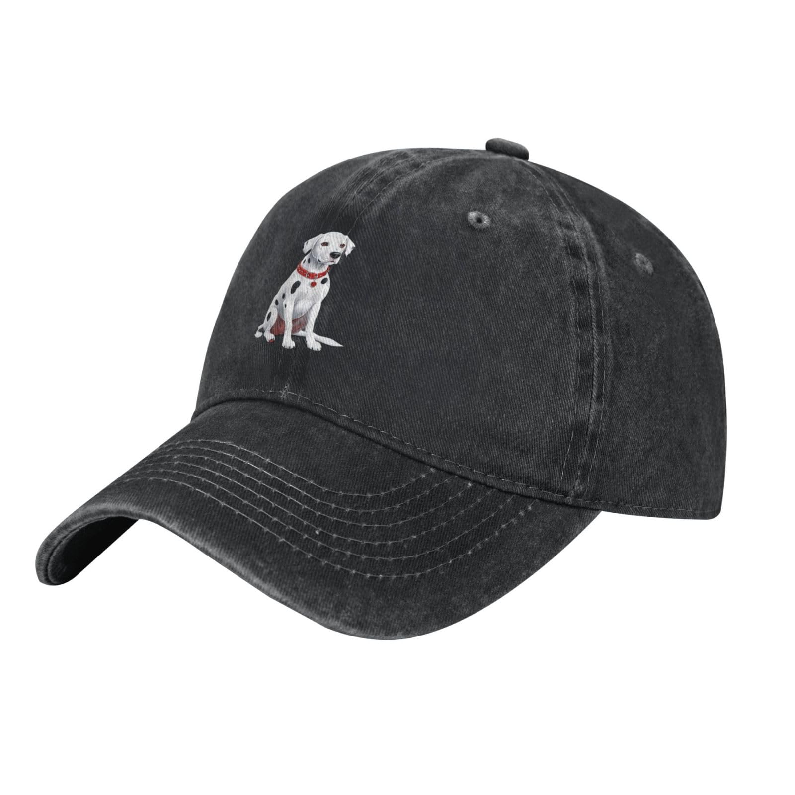 Whjdpp Unisex Black Red Collar Dalmatian Picture Washed Cowboy Baseball Cap For Adults - Stylish And Breathable Hat, One Size