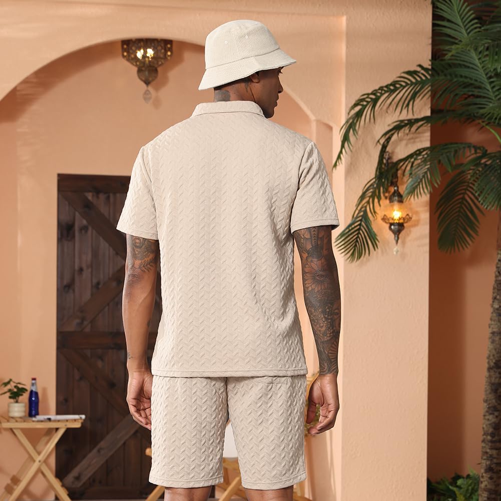 Men's Sets Outfits 2 Piece Summer Short Sets Fashion Button Down Shirt Vacation suit - Image 7