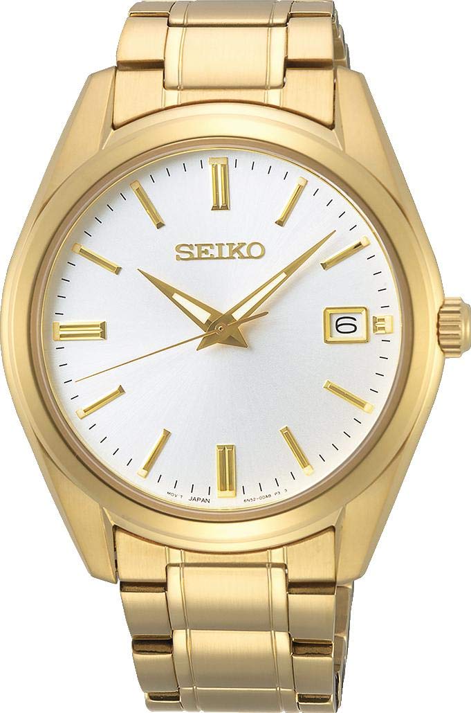 Seiko Zegarek męski kwarcowy stal szlachetna z paskiem ze stali szlachetnej SUR314P1, żółty, Rozmiar uniwersalny, bransoletka