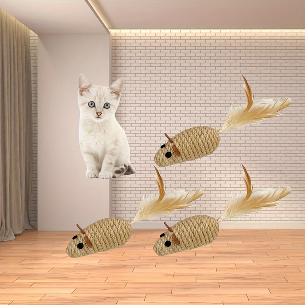 Juguetes para Mascotas, Juguete de Peluche Interactivo para Rascar y Morder, Juguete de Peluche para Gatos con Simulación de Ratón y Gatito, Juguete de Peluche para Jugar Solo