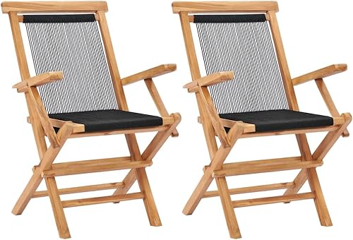 Folding Patio Chairs 2 pcs Solid Teak Wood and Rope Outdoor Patio Chair Lawn Sillas para Comedor Kitchen Table Chairs for Picnic Beach Living Room