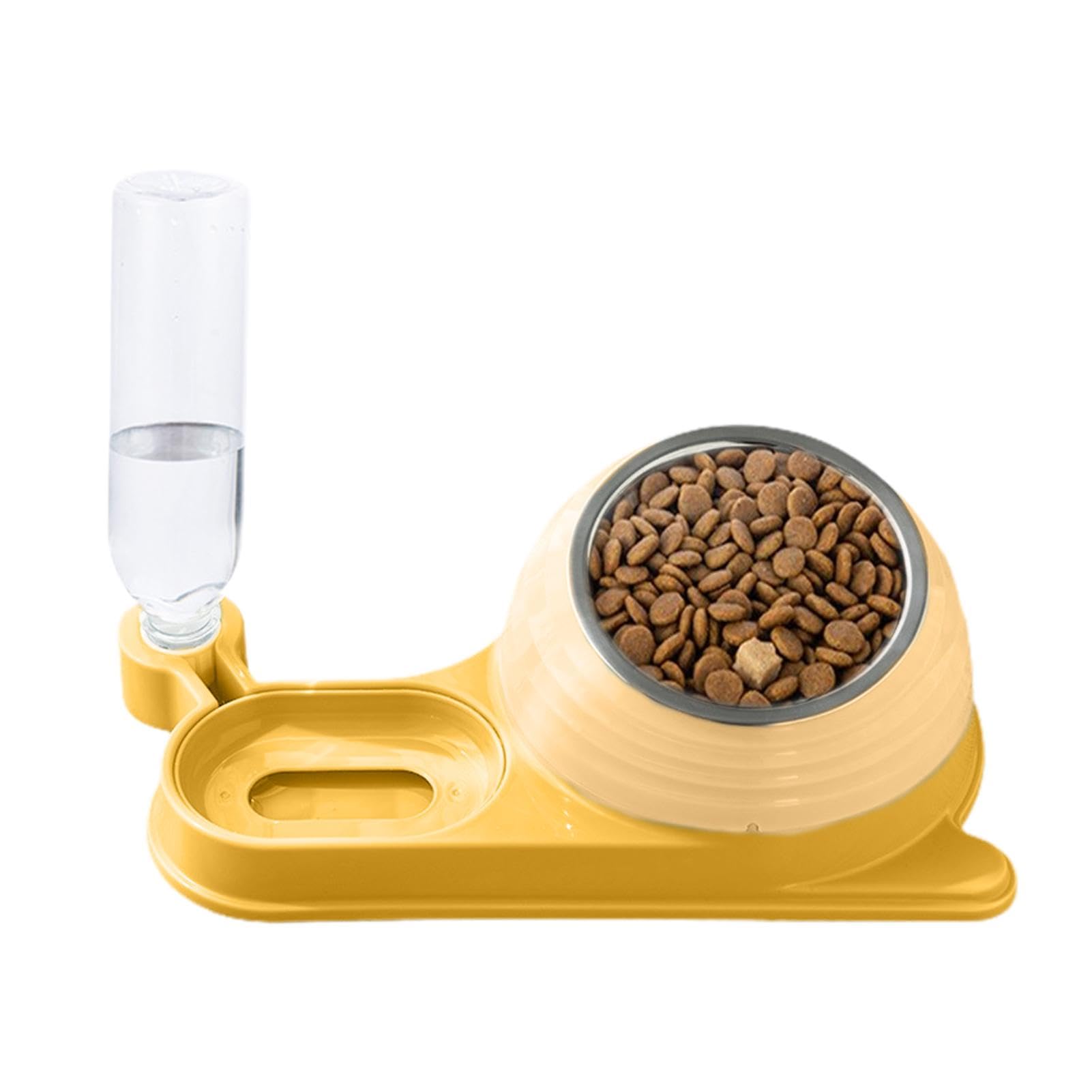 Mangiatoia per animali domestici, Ciotola for gatti con distributore d'acqua - for bottiglia | Set di ciotole for acqua e cibo for animali domestici inclinate stabili(Yellow)