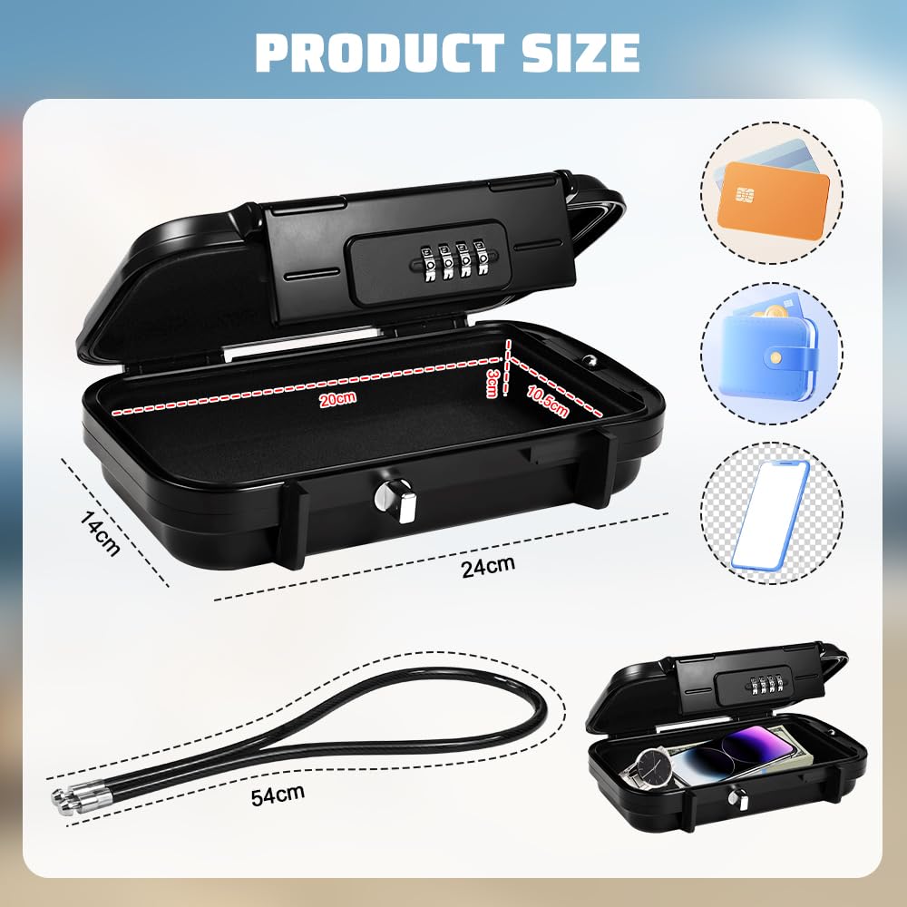 Cassaforte Portatile con Combinazione, Cassetta di Sicurezza Piccola con Codice Numerico, Mini Cassaforte Portatile con Rimovibile Fune per Spiaggia, Viaggi, Campeggio, Ufficio