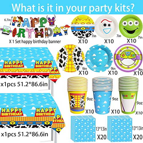 Cartoon Story Party Supplies 133Pcs Cartoon Story Party Decorations Include Paper Plates Napkins Cups Tablecloth And Banner For Boys Girls 1St 2Nd 3Rd 4Th Toy Birthday Decor, Serve 30 Guest #TOP1