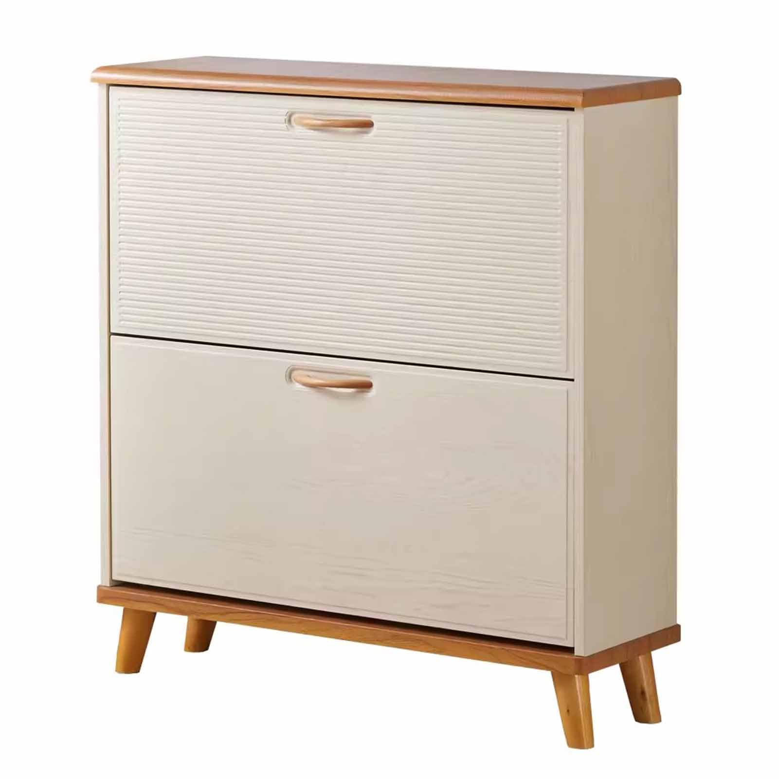 Meuble à chaussures pour entrée compact avec trois grands tiroirs basculants en bois