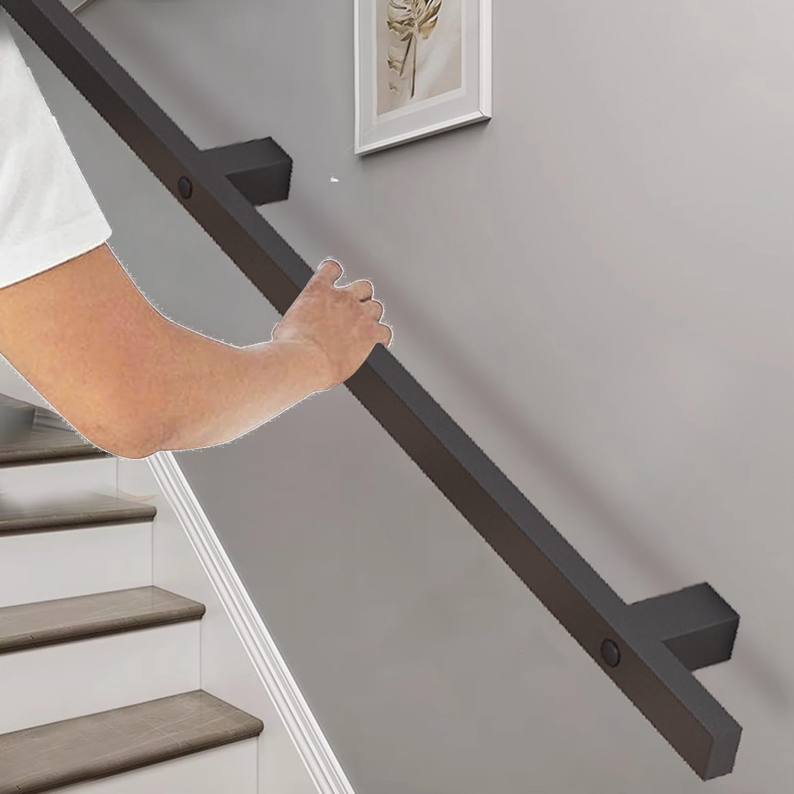 Fkxsxaz Staircase Handrails Brackets Kit, 1M 2M 3.5M 4M 4.5M 5M 6M Stairs Banister Hand Rail For Home Against The Wall Indoor Loft Railing Corridor Support Rod Wrought Iron Grab Bar(6.6Ft