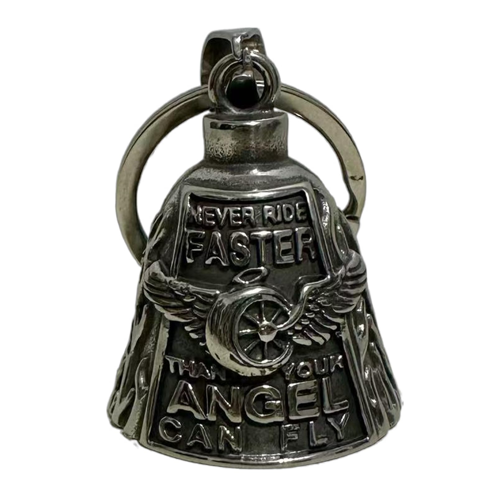 Cyberwork Campana Moto Amuleto de Suerte, Guardian Bell en Acero de Titanio con Diseño 3D, Campana Biker como Llavero Moteros, Accesorio Protector para Moto, Regalos para Moteros