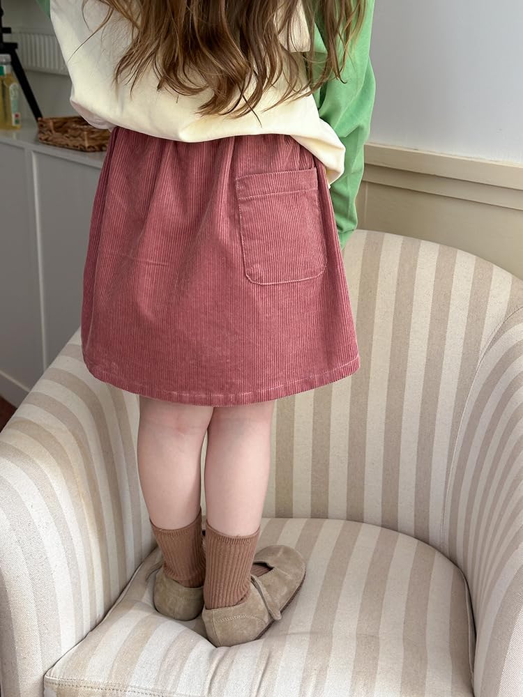 Kinder Baby Mädchen Cordrock feste Farbe hohe Taille Minirock kleines Mädchen Knopf A-line Rock mit Tasche