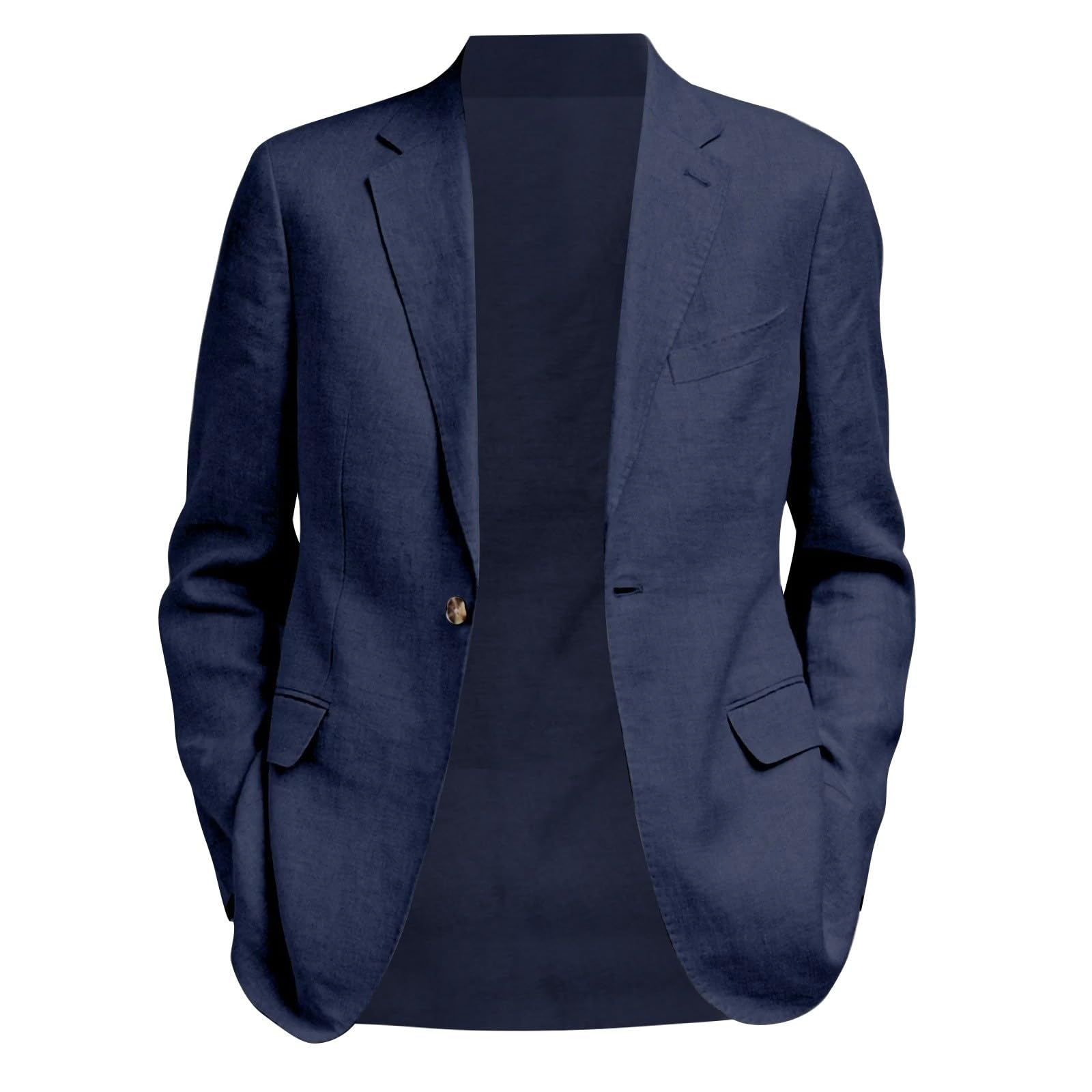 Chaqueta de lino para hombre, chaqueta de traje de ocio para hombre, ligera, con un botón, abrigos deportivos con cuello de solapa de muesca, blazer de manga larga de ajuste relajado con bolsillos