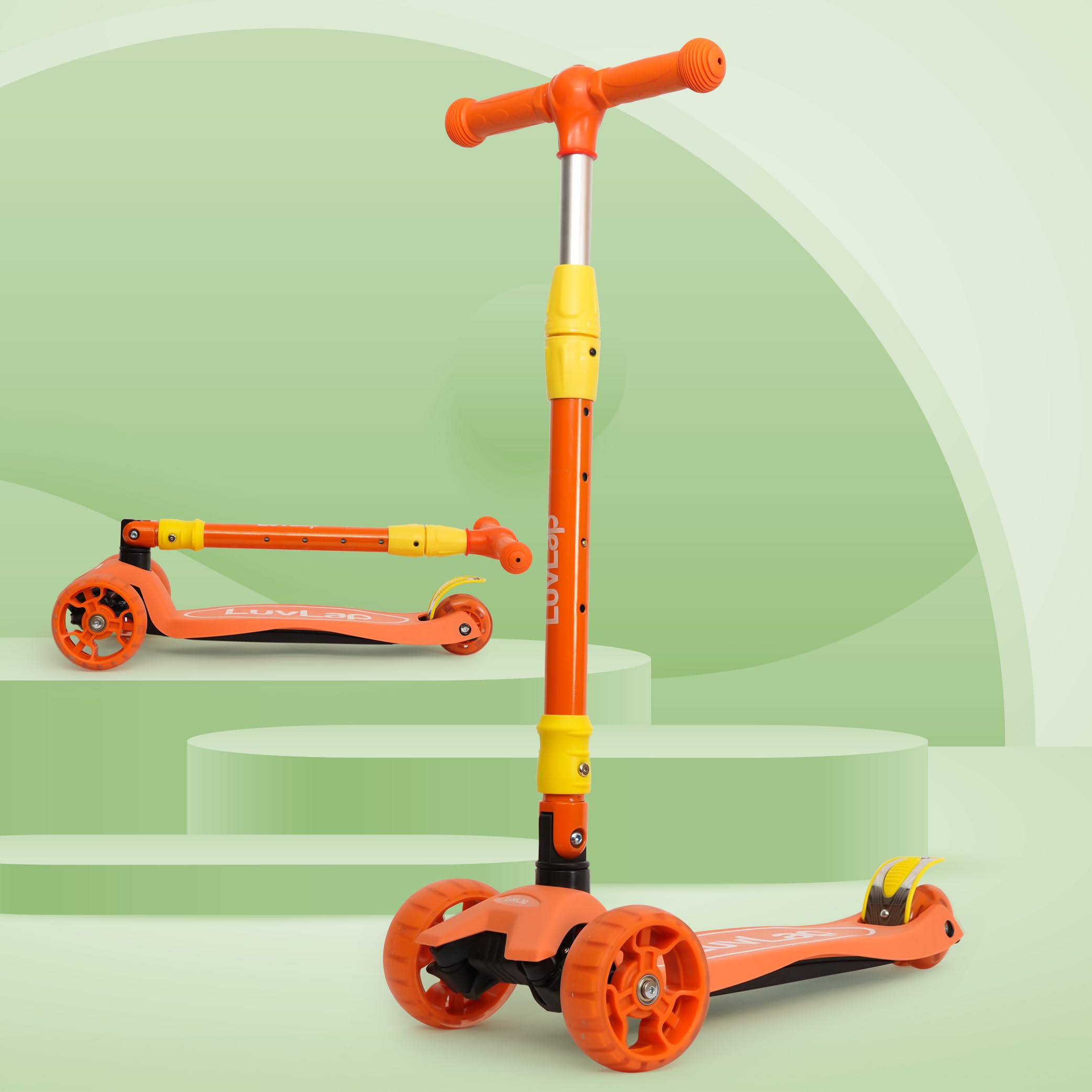 LuvLap Joy Scooter for Kids- Toddler 3-Wheel Kick Scooter with LED Lights | Stable First Ride for 3-10 Year | Adjustable Height & Easy-Grip Handlebars | Fun Outdoor Gear for Kids, Orange & Yellow-image-18
