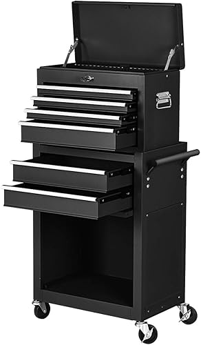 Miniatura 2 de Caja de herramientas con ruedas, juego de 2 cajas de herramientas de 6 cajones, organizador de almacenamiento de herramientas extraíble con cerradura