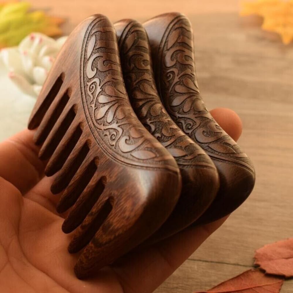 1 peine de madera de sándalo natural con dientes anchos