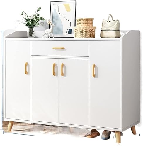 KNOKR Shoe Rack, Living Room Shoe Cabinets Bench Rack Entrance Wooden Space Saving Shoe Cabinets Portable Furniture (Color White)