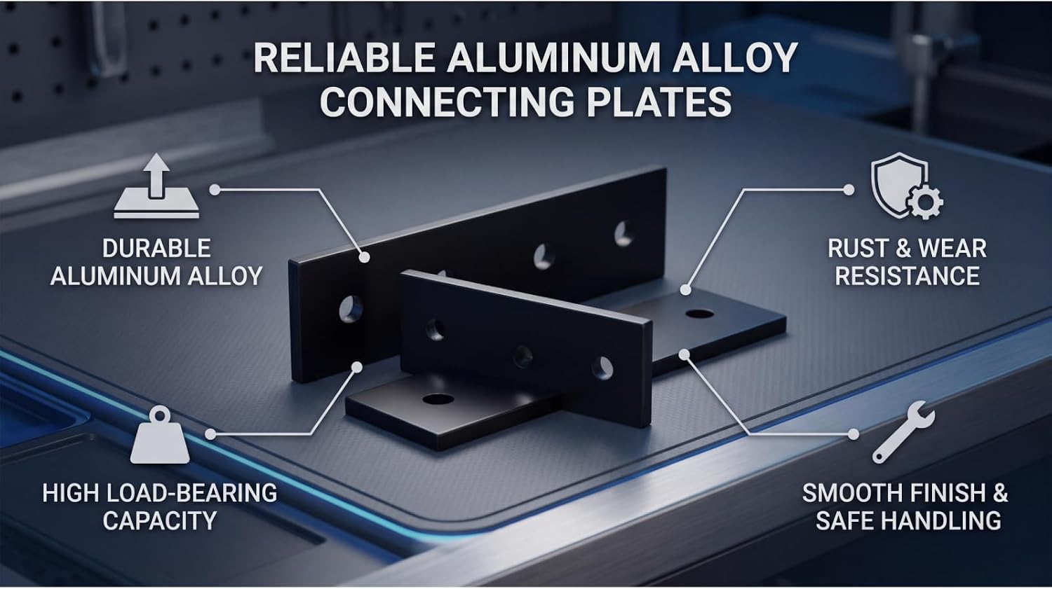 Kadimendium 2PCS 4 Hole Connecting Plates Joining Plate Aluminum Alloy Flat Straight Brackets Connector Fastener for Wood Furniture Cabinet Shelves (4040)