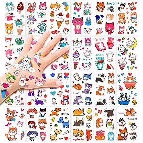 Konsait 170Pcs Animal Zoo Temporary Kit, Mixed Style Cartoon Tattoo,Cat Fox Panda Waterproof Fake Body Stickers with Transfer Paper for Animal Theme Birthday Party Favors Supplies