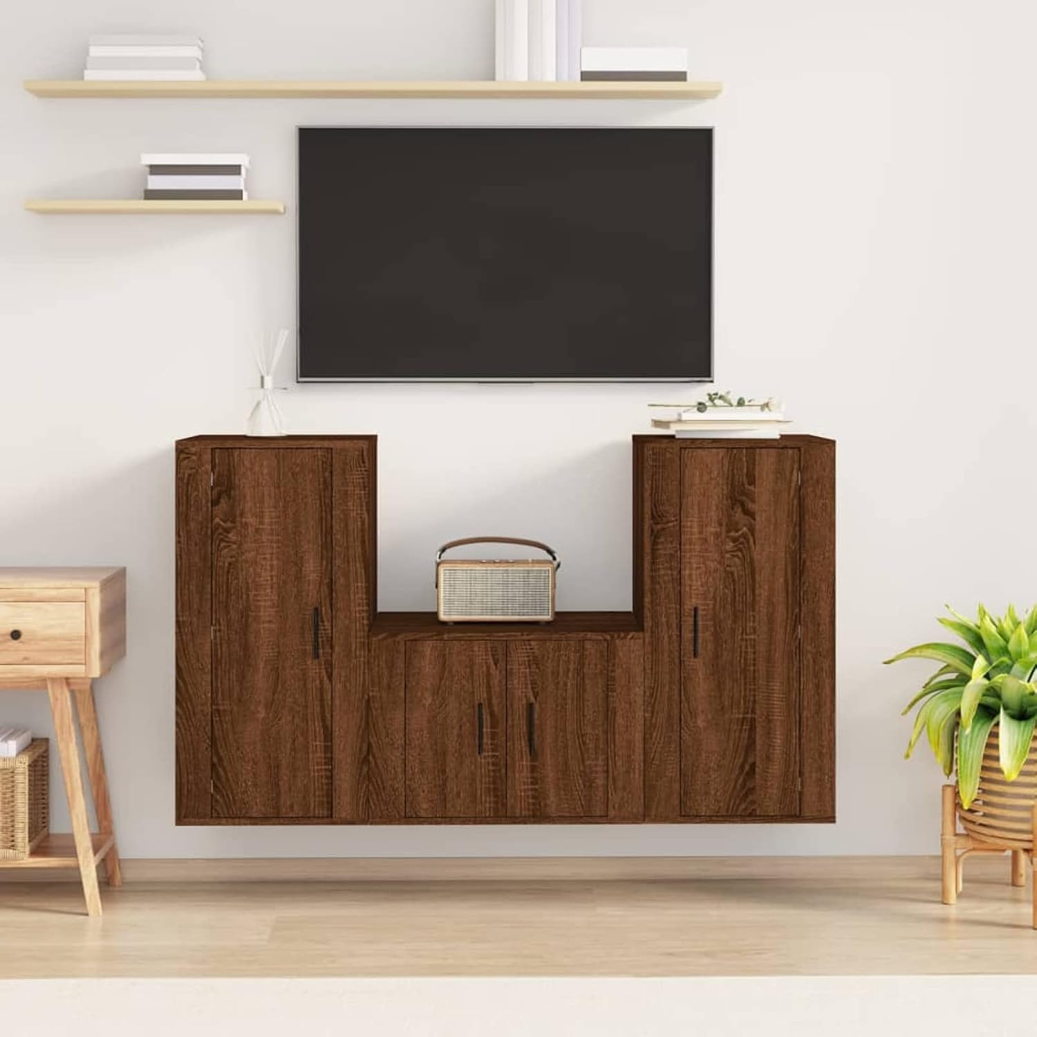 ShCuShan 3188525 3Piece TV Set Brown Oak Effect Wood Material