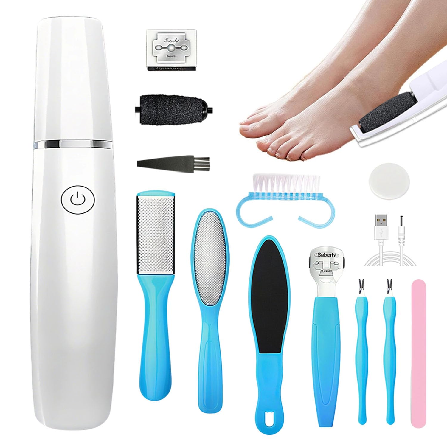 Lima Electrica Pedicura Profesional, Lima Pies Electrica, Electrico Callosidades Cuidado Pies, Lima Pies Durezas Eliminar Recargable, con 2 Rodillos de Recambio, para Pies Callos Pies Eliminar