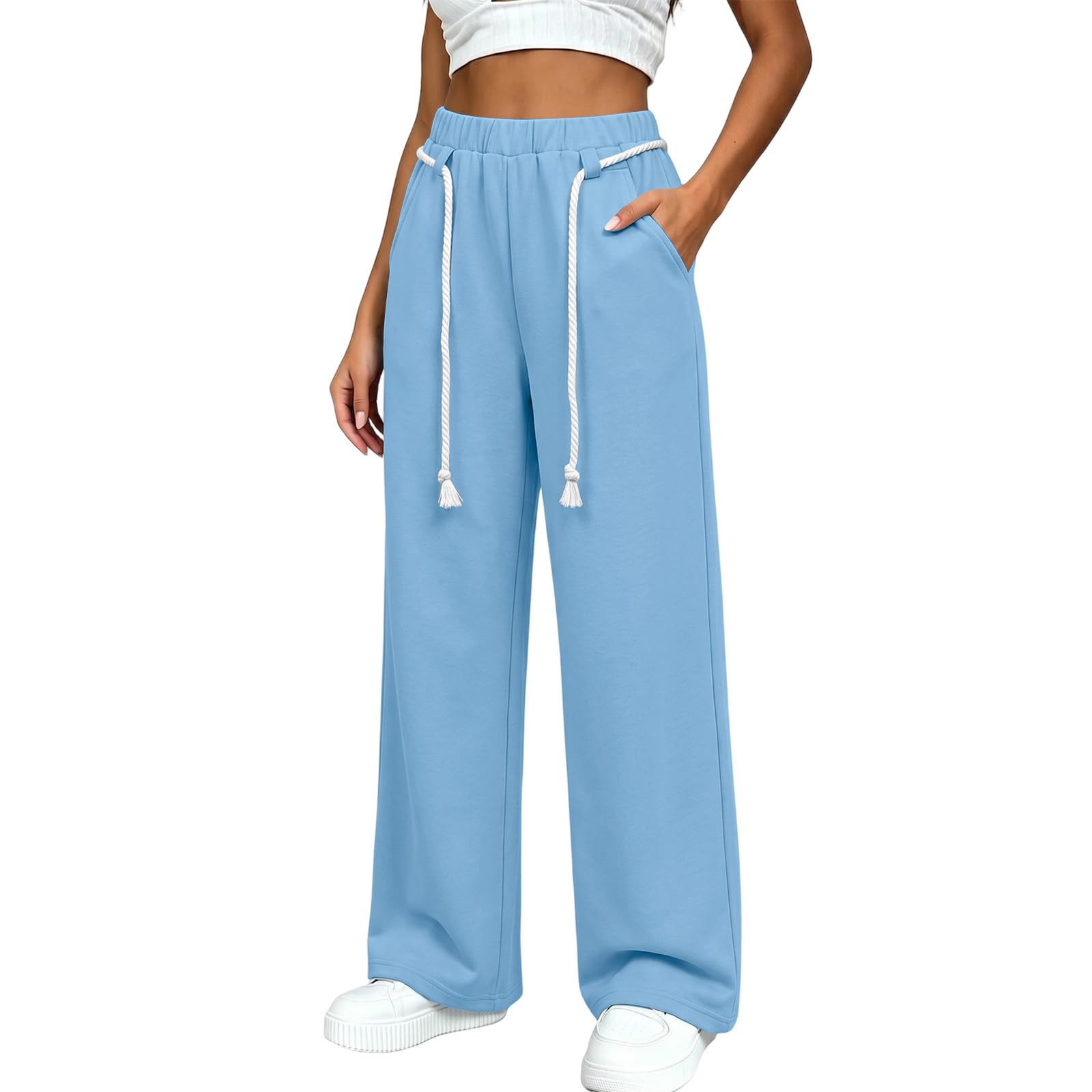 Pantaloni Tuta Donna Pantaloni da Corsa con Elastico in Vita Pantalone Sportivi con Tasche e Coulisse Comodi Pant Lunghi Tinta Unita Pantalone Baggy a Gamba Larga per Allenamento Jogging Fitness