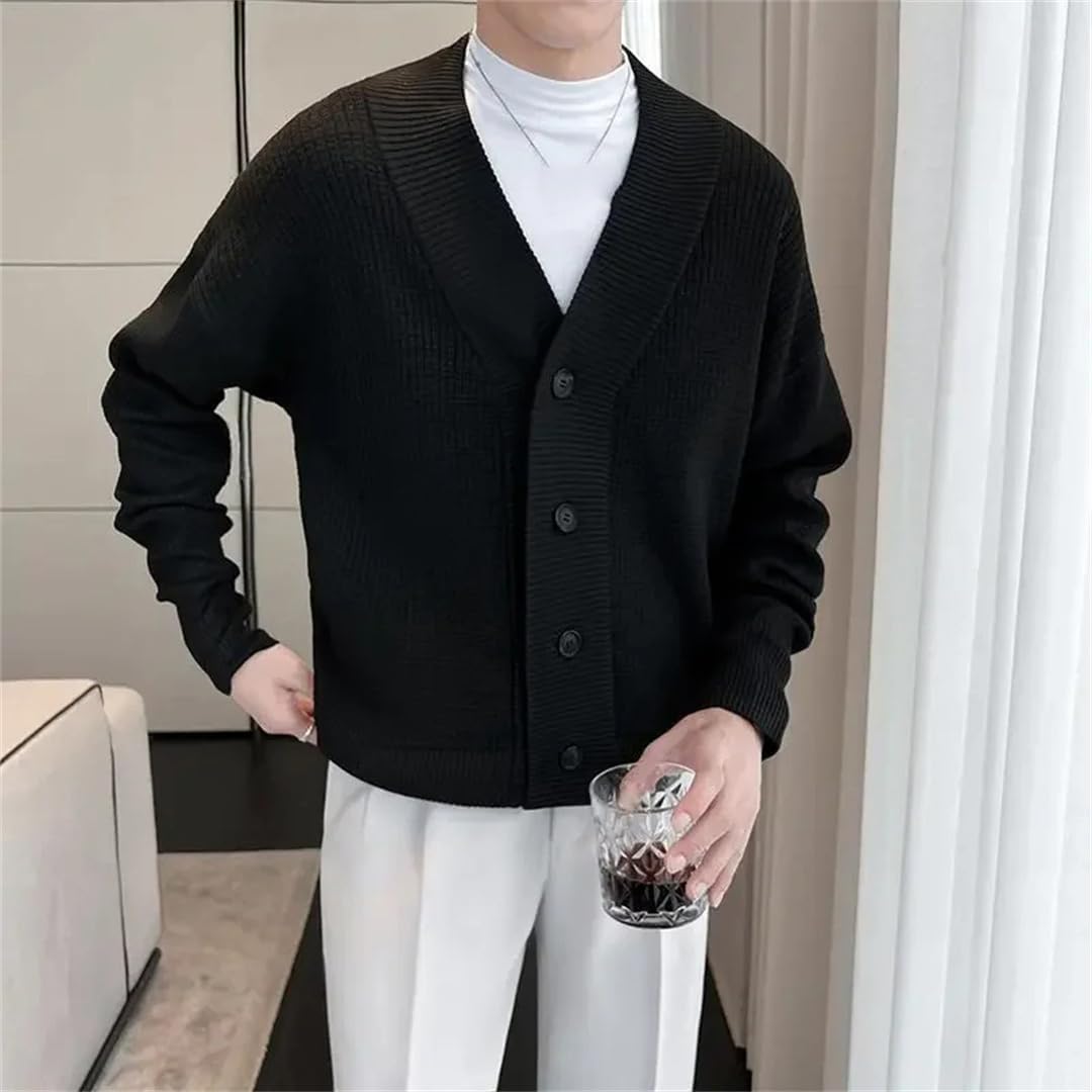 Men's Knitted Cardigan V Neck Loose Fit Korean Style Casual Sweater Aesthetic Y2k Fashion Outerwear
