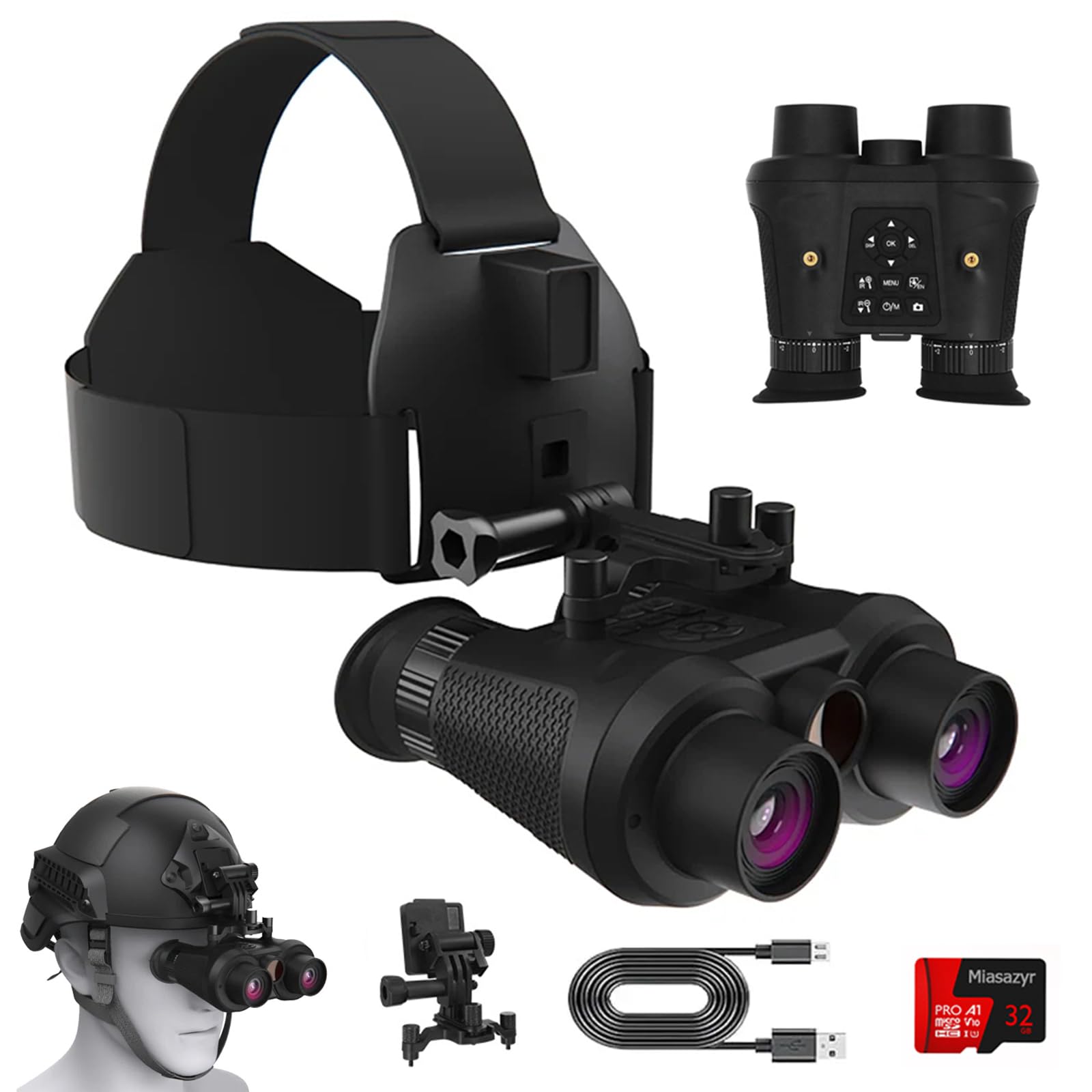 Gogle noktowizyjne montowane na głowie, 3D VR lornetka noktowizyjna dla dorosłych, 6X cyfrowa noktowizja, 7-biegowy noktowizor na podczerwień, FHD 4K Video do polowań i nadzoru