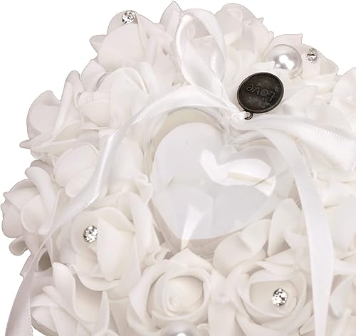 Miniatura 6 de RUIXIA Caja portadora de anillos en forma de corazón para ceremonia de boda, suministros de fiesta, decoración, propuesta de compromiso, almohada
