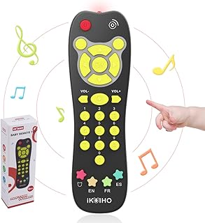 Baby Remote Control Toy with Light Sound Realistic Toddler TV Remote Toy with Adjustable Volume Kid Learning Education Musical Toys with English French Spanish Infant Gift for Boy Girl 6M+ (Black)