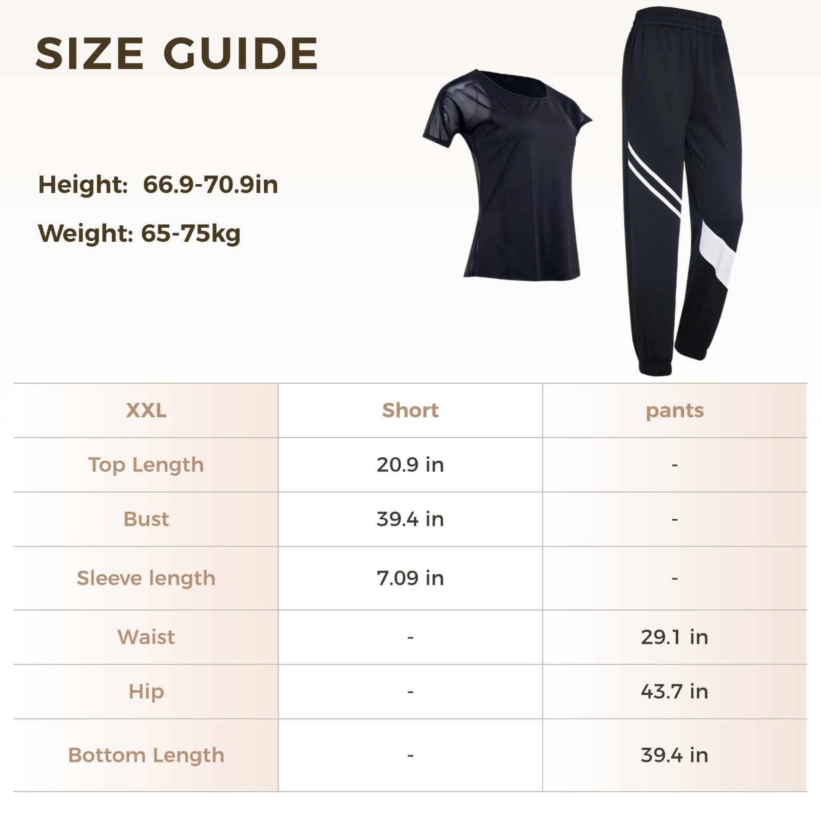 Tenue de pilates stretch XXL pour femme - Haut à manches avec pantalon noir, ensemble deux pièces pour le fitness ou les tenues décontractées