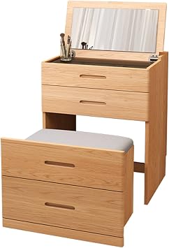 Makeup Table with Mirror, Vanity Makeup Table Set with Flip Top Mirror Cushioned Stool, Makeup Dressing Table with 4 Drawer Jewelry Storage,Natural Color-60cm