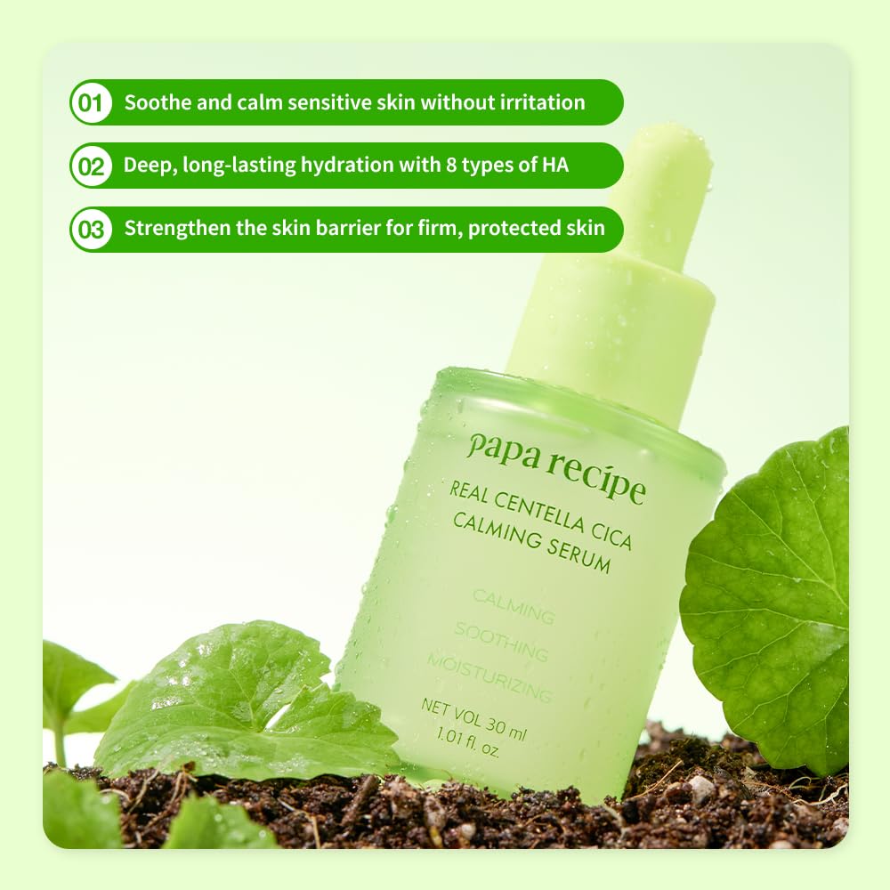 Papa Recipe Real Centella Cica Calming Serum 30ml, 1.01 Fl Oz - Intensive Calming Care, Centella + Panthenol Formula, Lightweight Hydration, Redness Relief Serum, Korean Skincare - Image 4