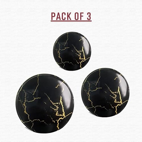 Miniatura 2 de Juego de 3 latas de galletas de Navidad negras y doradas con tapas, latas de regalo redondas y resistentes, recipiente para hornear pasteles de