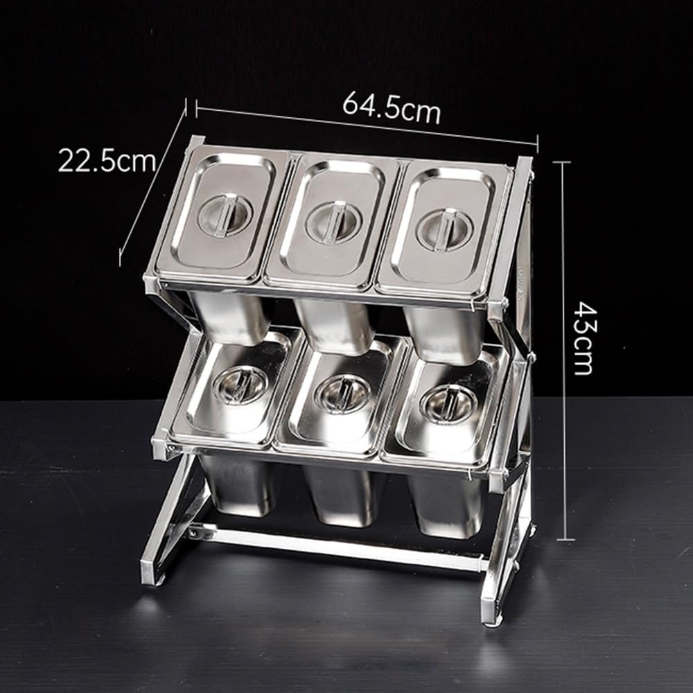 Gewürzregal aus Edelstahl, 10 Pfannen, erweiterbar, Küchenaufbewahrung mit Löffelhalter, 3-teiliger Gewürzständer, verstellbare Fächer (Silber, 64,5 x 22,6 x 43,2 cm)