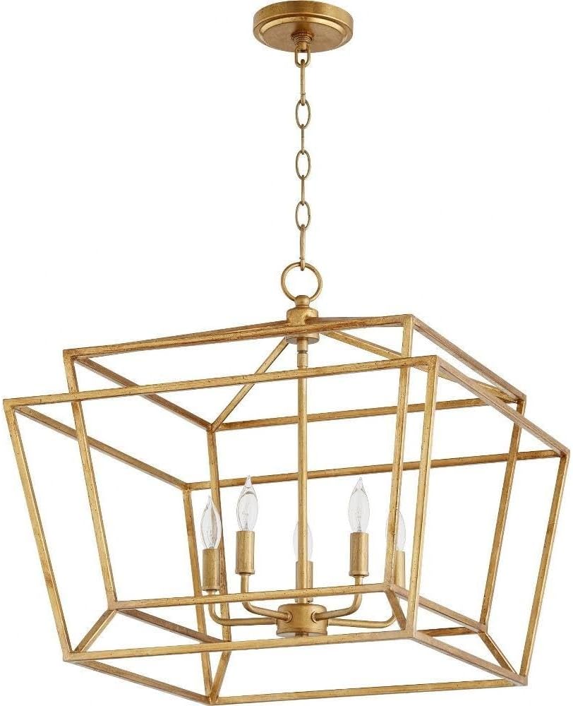 Quorum 8407-5-74 Transitional Five Light Chandelier from Monument Collection in Gold, Champ, Gld Leaf Finish,