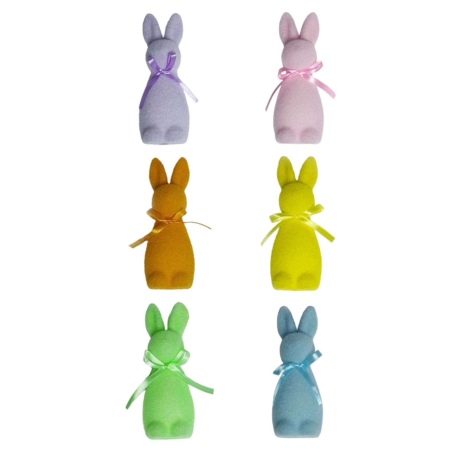 sodeber Flocking Foam Easter Rabbits Figurine with Bowtie for Party Tabletop Decoration Ornament Flocking Rabbits