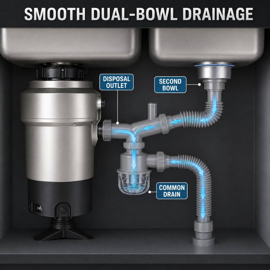 Kit Scarico lavello per InSinkErator Premium 550 SR, Doppia Vasca con dissipatore