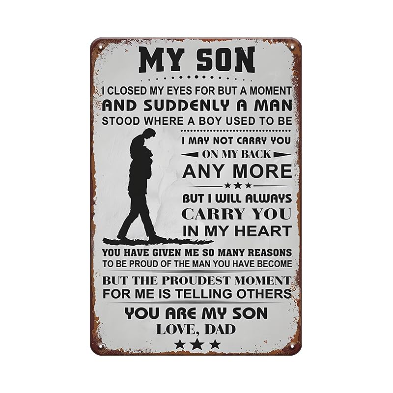 To My Son Metal Tin Sign - Vintage Retro Wall Art, Funny Inspirational Plaque - Gift For Son, Dad - 8x12Inches