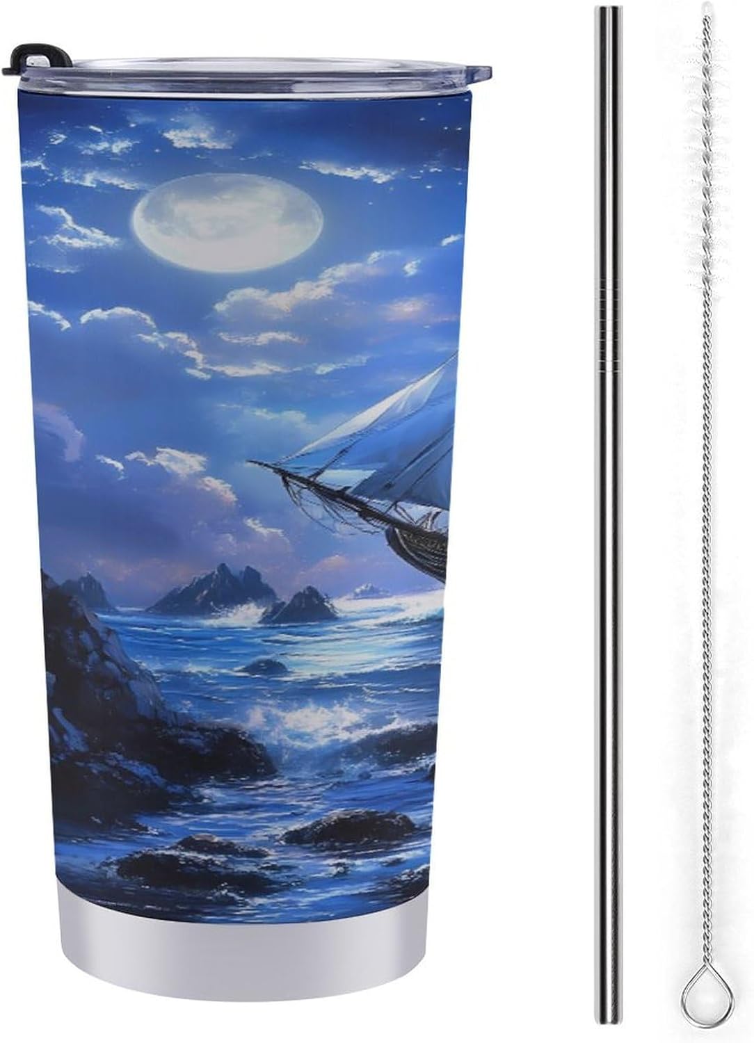 Sailing Ship And Moon Travel Coffee Mug Stainless Steel Insulated Tumbler Water Bottle Tea Cup for Home Office